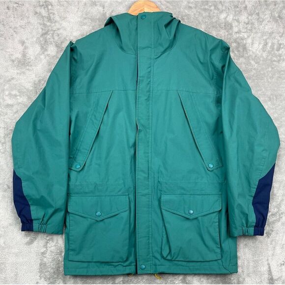 VTG Eddie Bauer Mens Goretex Windbreaker Jacket Medium‎ Hooded 90s Green - Picture 1 of 9